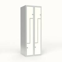 Skoleskab 60x55x175cm, 4 rum, lige tag, hvide Z-døre, hængelåse