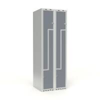 Skoleskab 60x55x175cm, 4 rum, lige tag, gr&aring; Z-d&oslash;re, h&aelig;ngel&aring;se