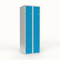 Skoleskab 60x55x175cm, lige tag, 4 bl&aring; Z-st&aring;ld&oslash;re, h&aelig;ngel&aring;se