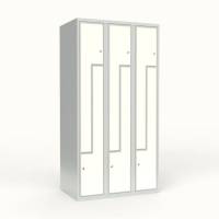 Skoleskab 90x55x175cm, 6 rum, lige tag, hvide Z-d&oslash;re, cylinderl&aring;se