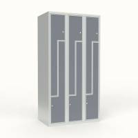 Skoleskab 90x55x175cm, 6 rum, lige tag, gr&aring; Z-d&oslash;re, cylinderl&aring;se