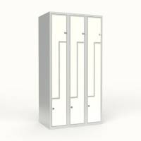 Skoleskab 90x55x175cm, 6 rum, lige tag, hvide Z-d&oslash;re, h&aelig;ngel&aring;se