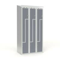 Skoleskab 90x55x175cm, 6 rum, lige tag, gr&aring; Z-d&oslash;re, h&aelig;ngel&aring;se