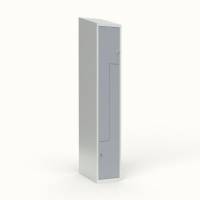 Skoleskab 30x55x190cm, skr&aring;t tag, 2 gr&aring; Z-st&aring;ld&oslash;re, h&aelig;ngel&aring;se