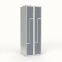 Skoleskab 60x55x190cm, 4 rum, skr&aring;t tag, gr&aring; Z-d&oslash;re, h&aelig;ngel&aring;se