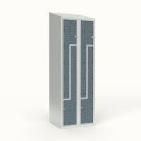 Skoleskab 60x55x190cm, 4 rum, skr&aring;t tag, sorte Z-d&oslash;re, h&aelig;ngel&aring;se