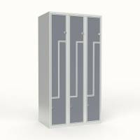 Skoleskab 90x55x190cm, 6 rum, skr&aring;t tag, gr&aring; Z-d&oslash;re, h&aelig;ngel&aring;se