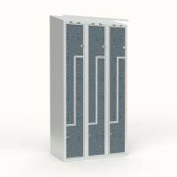 Skoleskab 90x55x190cm, 6 rum, skr&aring;t tag, sorte Z-d&oslash;re, h&aelig;ngel&aring;se