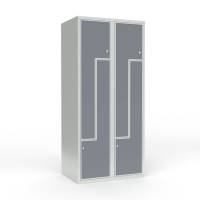 Skoleskab 80x55x175cm, 4 rum, lige tag, grå Z-døre, cylinderlåse