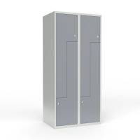 Skoleskab 80x55x175cm, lige tag, 4 grå Z-ståldøre, cylinderlåse