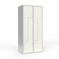 Skoleskab 80x55x175cm, lige tag, 4 hvide Z-st&aring;ld&oslash;re, cylinderl&aring;se