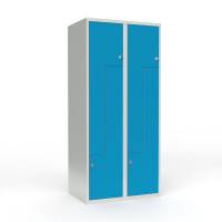 Skoleskab 80x55x175cm, lige tag, 4 bl&aring; Z-st&aring;ld&oslash;re, h&aelig;ngel&aring;se