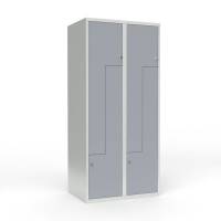 Skoleskab 80x55x175cm, lige tag, 4 gr&aring; Z-st&aring;ld&oslash;re, h&aelig;ngel&aring;se