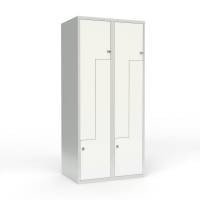 Skoleskab 80x55x175cm, lige tag, 4 hvide Z-ståldøre, hængelåse