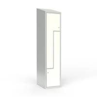 Skoleskab 40x55x190cm, 2 rum, skråt tag, hvide Z-døre, cylinderlåse