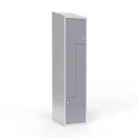 Skoleskab 40x55x190cm, skr&aring;t tag, 2 gr&aring; Z-st&aring;ld&oslash;re, cylinderl&aring;se