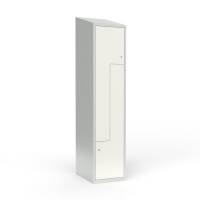 Skoleskab 40x55x190cm, skråt tag, 2 hvide Z-ståldøre, cylinderlåse