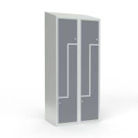 Skoleskab 80x55x190cm, 4 rum, skr&aring;t tag, gr&aring; Z-d&oslash;re, cylinderl&aring;se