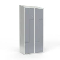 Skoleskab 80x55x190cm, skr&aring;t tag, 4 gr&aring; Z-st&aring;ld&oslash;re, cylinderl&aring;se