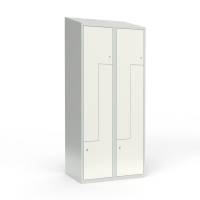 Skoleskab 80x55x190cm, skr&aring;t tag, 4 hvide Z-st&aring;ld&oslash;re, cylinderl&aring;se