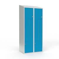 Skoleskab 80x55x190cm, skr&aring;t tag, 4 bl&aring; Z-st&aring;ld&oslash;re, h&aelig;ngel&aring;se