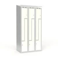 Skoleskab 90x55x190cm, 6 rum, skr&aring;t tag, hvide Z-d&oslash;re, cylinderl&aring;se