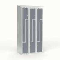 Skoleskab 90x55x190cm, 6 rum, skr&aring;t tag, gr&aring; Z-d&oslash;re, cylinderl&aring;se