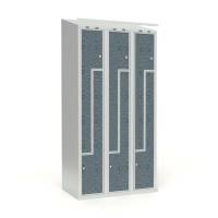 Skoleskab 90x55x190cm, 6 rum, skråt tag, sorte Z-døre, cylinderlåse