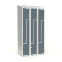 Skoleskab 90x55x190cm, 6 rum, skr&aring;t tag, sorte Z-d&oslash;re, cylinderl&aring;se