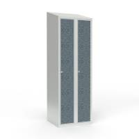 Skoleskab 60x55x190cm, skr&aring;t tag, sorte d&oslash;re med greb til h&aelig;ngel&aring;s