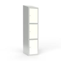 Skoleskab 40x55x190cm, 3 rum, skr&aring;t tag, hvide d&oslash;re, cylinderl&aring;se