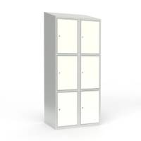 Skoleskab 80x55x190cm, 6 rum, skråt tag, hvide døre, cylinderlåse