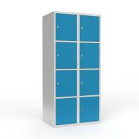 Skoleskab i st&aring;l med 8 rum, lige tag og h&aelig;ngel&aring;s 80x55x175cm lys bl&aring;