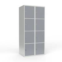 Skoleskab i st&aring;l med 8 rum, lige tag og h&aelig;ngel&aring;s 80x55x175cm gr&aring;