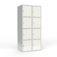 Skoleskab i stål med 8 rum, lige tag og hængelås 80x55x175cm hvid