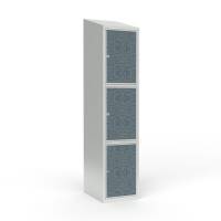 Skoleskab 40x55x190cm, 3 rum, skr&aring;t tag, sorte d&oslash;re, h&aelig;ngel&aring;se