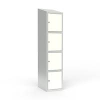 Skoleskab 40x55x190cm, 4 rum, skråt tag, hvide døre, hængelåse