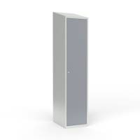 Skoleskab i st&aring;l med 1 rum, skr&aring;t tag og cylinderl&aring;s 40x55x190cm gr&aring;