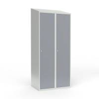 Skoleskab i st&aring;l med 2 rum, skr&aring;t tag og cylinderl&aring;s 80x55x190cm gr&aring;