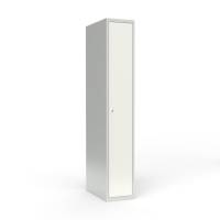 Skoleskab i st&aring;l med 1 rum, lige tag og cylinderl&aring;s 30x55x175cm hvid