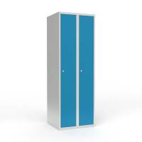 Skoleskab i st&aring;l med 2 rum, lige tag og cylinderl&aring;s 60x55x175cm lys bl&aring;