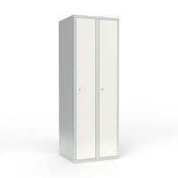 Skoleskab i st&aring;l med 2 rum, lige tag og cylinderl&aring;s 60x55x175cm hvid