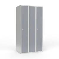 Skoleskab i stål med 3 rum, lige tag og cylinderlås 90x55x175cm grå