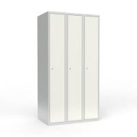 Skoleskab i stål med 3 rum, lige tag og cylinderlås 90x55x175cm hvid