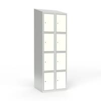 Skoleskab 60x55x175cm, 8 rum, lige tag, hvide døre, cylinderlåse