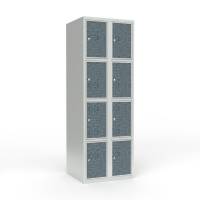 Skoleskab 60x55x175cm, 8 rum, lige tag, sorte døre, cylinderlåse