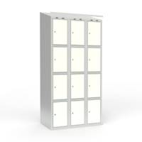 Skoleskab 90x55x175cm, 12 rum, lige tag, hvide d&oslash;re, cylinderl&aring;se