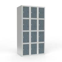 Skoleskab 90x55x175cm, 12 rum, lige tag, sorte døre, cylinderlåse