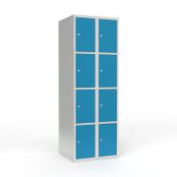 Skoleskab i stål med 8 rum, lige tag og cylinderlås 60x55x175cm lys blå