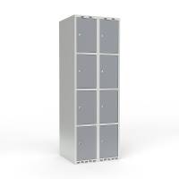 Skoleskab i stål med 8 rum, lige tag og cylinderlås 60x55x175cm grå